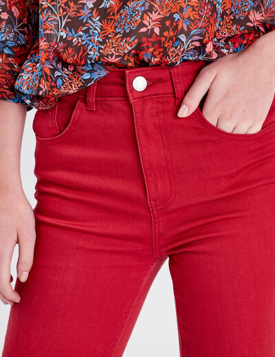Jeans flare taille haute rouge foncé femme
