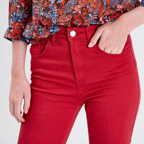 jeans flare taille haute rouge fonce femme Jeans flare taille haute rouge foncé femme