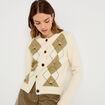 Gilet broderie col rond manches longues ecru femme