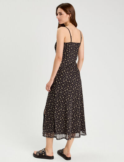 Robe longue droite bretelles noir femme