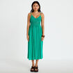 Robe longue bi-mati&egrave;re col v vert femme