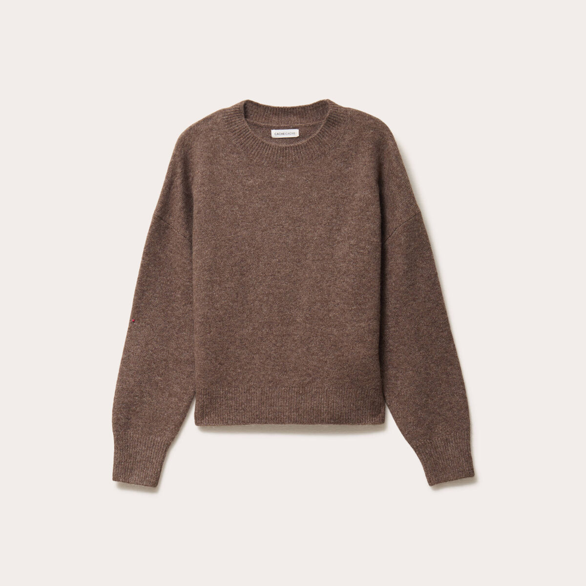 Pull col rond marron fonc&eacute; femme