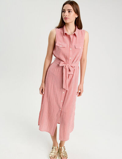 Robe longue évasée boutonnée rose corail femme
