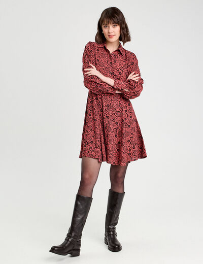 Robe chemise évasée fluide rouge clair femme
