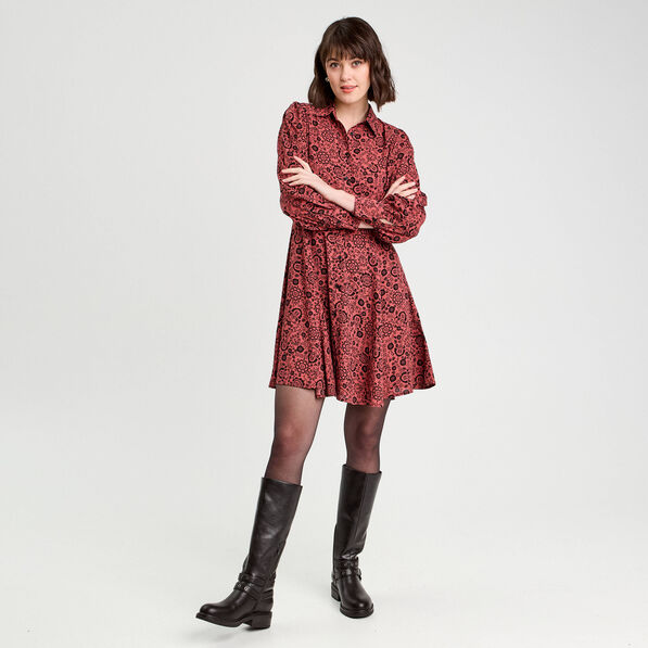Robe chemise évasée fluide rouge clair femme