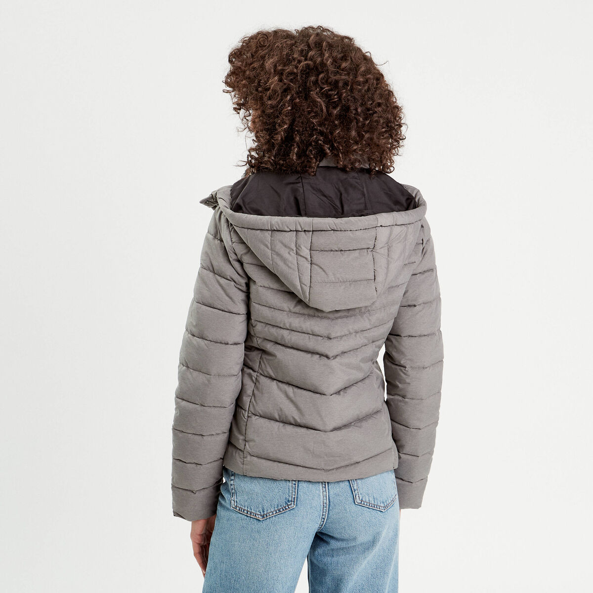 Doudoune ajustée à capuche gris clair femme
