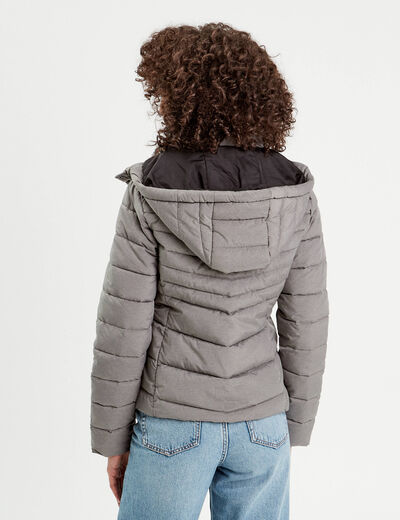Doudoune ajustée à capuche gris clair femme