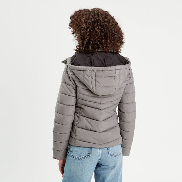 Doudoune ajustée à capuche gris clair femme