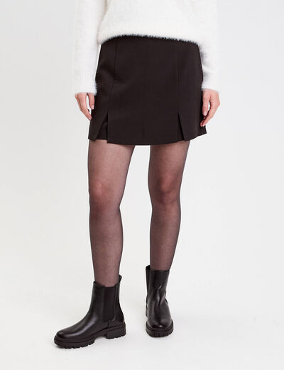 Jupe-short droite fentes noir femme