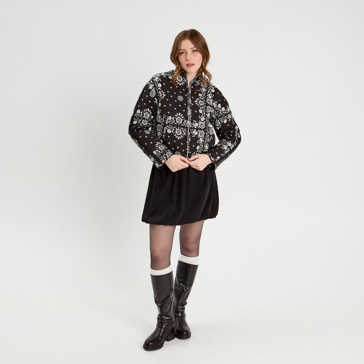 Veste matelass&eacute;e zipp&eacute;e noir femme