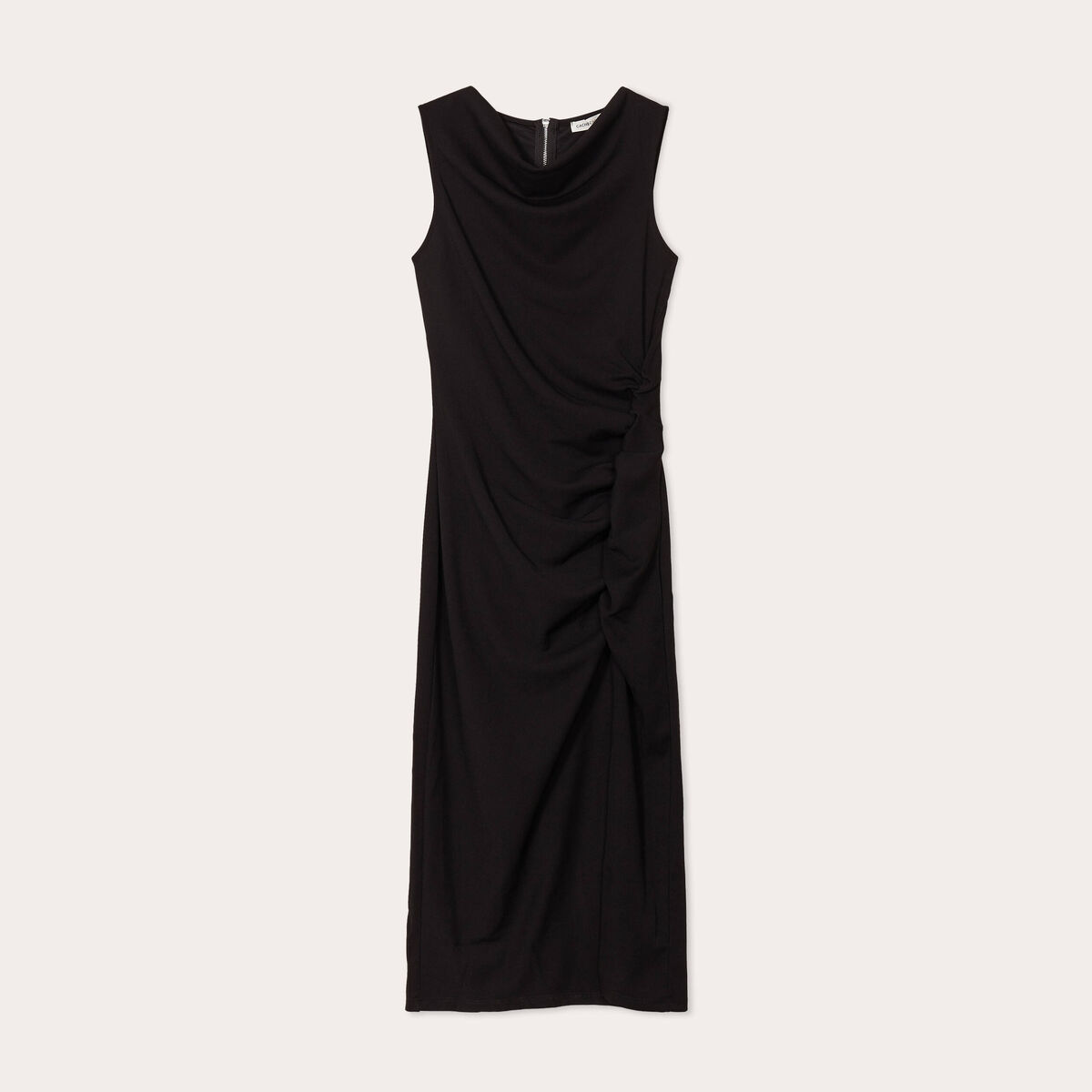 Robe longue ajustée drappée noir femme