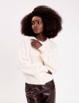 Gilet boutonn&eacute; ecru femme