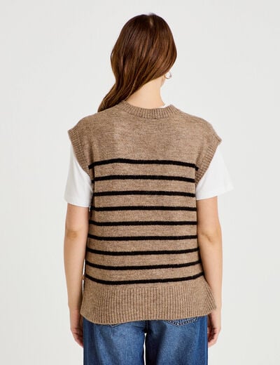 Pull sans manches marron femme