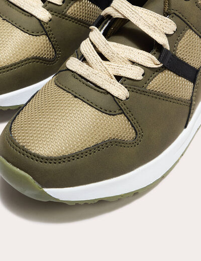 Baskets running à lacets vert kaki femme