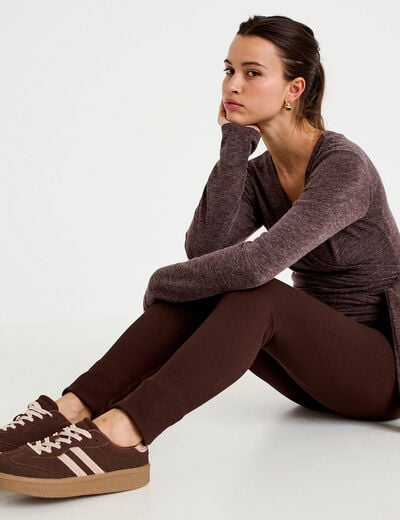 Leggings taille haute sans couture marron fonc&eacute; femme