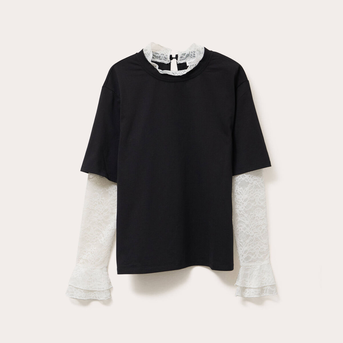 T-shirt 2-en-1 avec dentelle noir femme