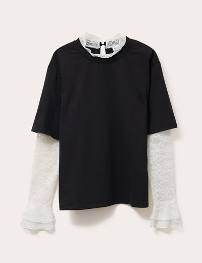 T-shirt 2-en-1 avec dentelle noir femme