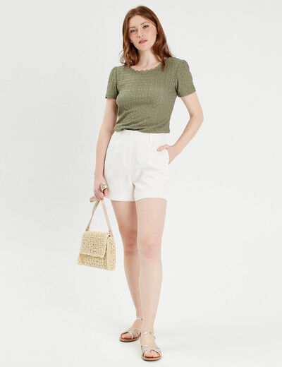 Short ajusté avec pinces ecru femme