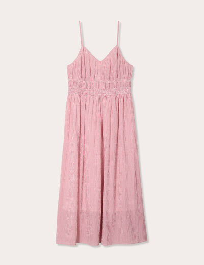Robe midi évasée bretelles vieux rose femme