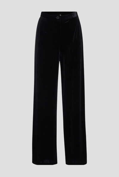 Pantalon city large velours noir femme