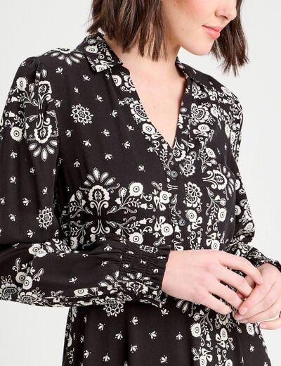 Robe évasée manches longues noir femme