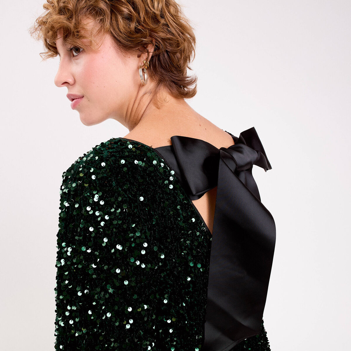 Robe &agrave; sequins dos nou&eacute; vert fonc&eacute; femme