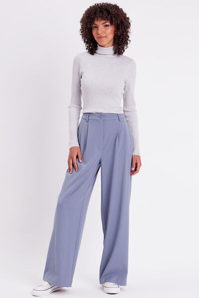 Pantalon city droit pinces bleu gris femme