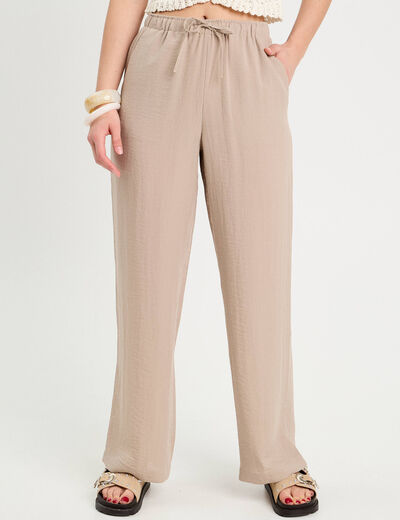 Pantalon large fluide beige femme