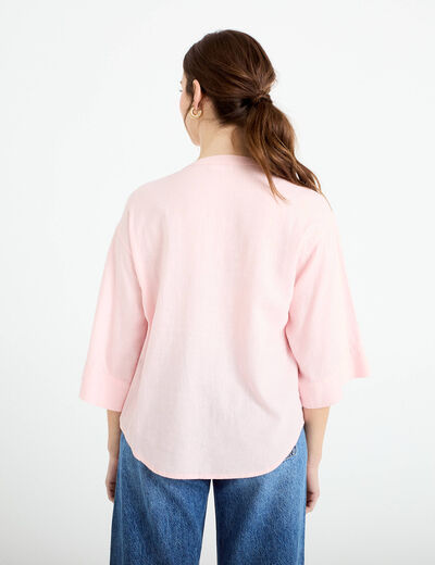 Blouse col V manches 3/4 rose clair femme