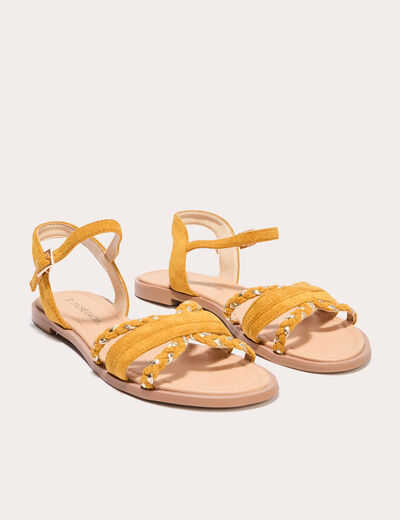 Sandales plates jaune or femme