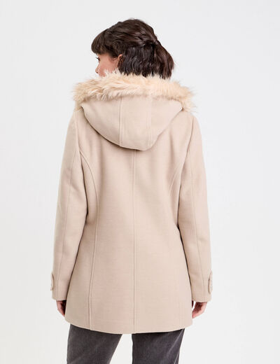 Manteau droit avec capuche beige femme