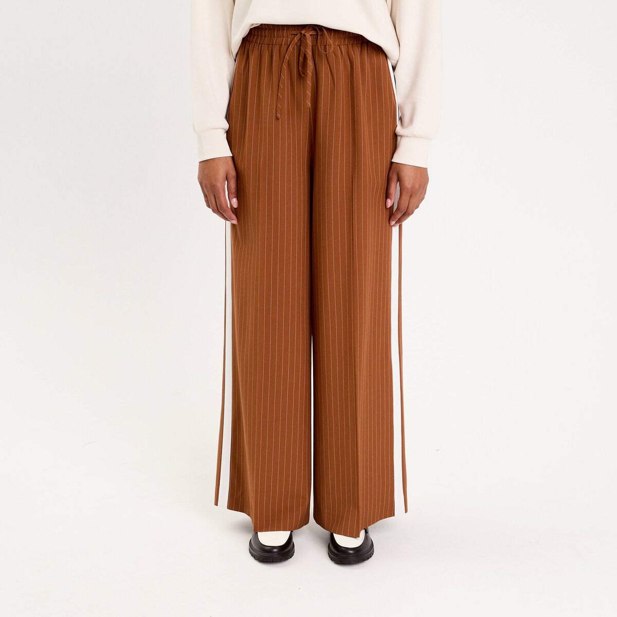 Pantalon large fluide orange fonc&eacute; femme
