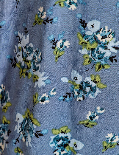 Blouse col volants bleu foncé femme