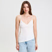 Débardeur asymétrique court col v ecru femme