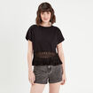 T-shirt franges crochet noir femme