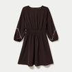 Robe courte &eacute;vas&eacute;e col v manches 3/4 marron fonc&eacute; femme