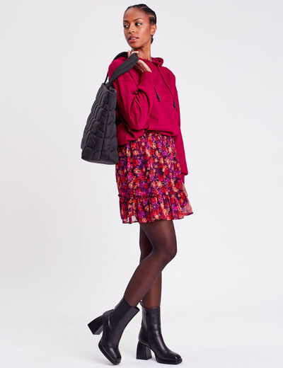 Jupe évasée volantée rose fushia femme