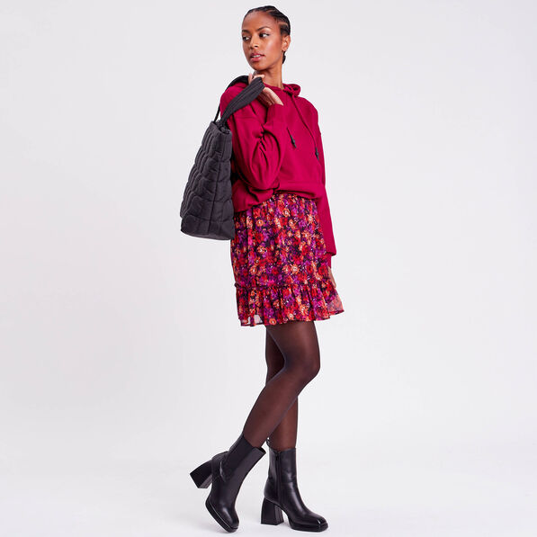 Jupe évasée volantée rose fushia femme