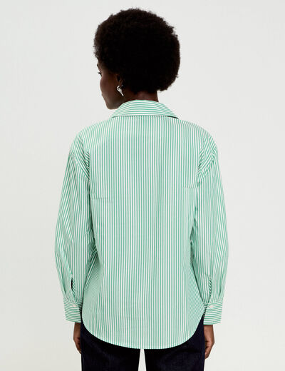Chemise ray&eacute;e broderies fantaisie vert clair femme