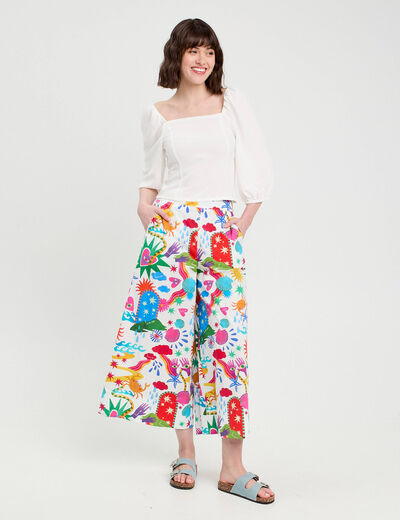Pantalon jupe-culotte blanc femme