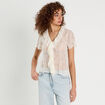 Top dentelle et volants ecru femme