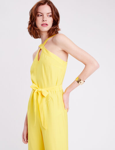 Combinaison pantalon jambes larges jaune fluo femme