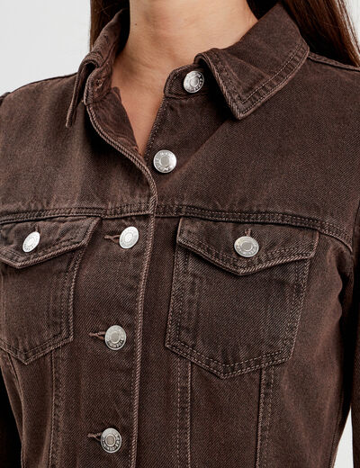 Robe chemise droite en jean marron foncé femme
