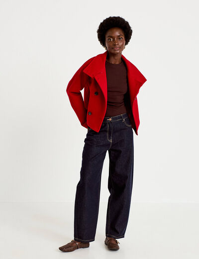 Veste chin&eacute;e col montant manches longues rouge femme