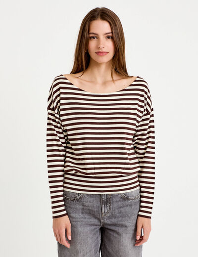Pull col bateau manches longues blanc femme