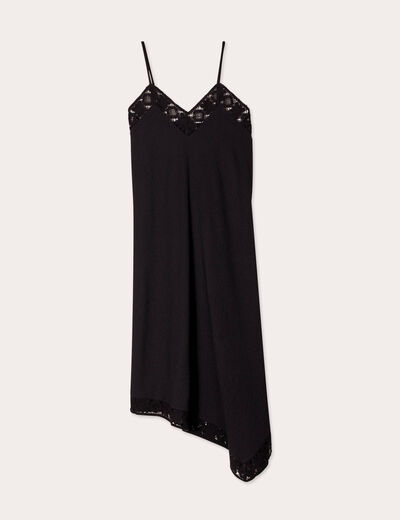 Robe longue évasée asymétrique noir femme