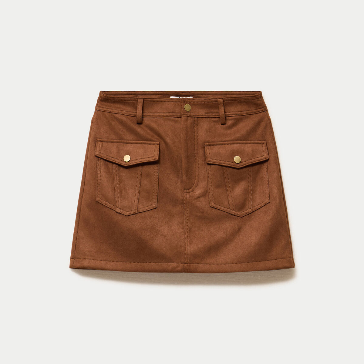 Jupe-short trap&egrave;ze aspect daim marron femme