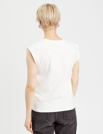 T-shirt sans manches noeuds ecru femme
