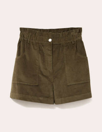 Short taille haute en velours vert kaki femme