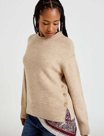 Pull manches longues beige femme
